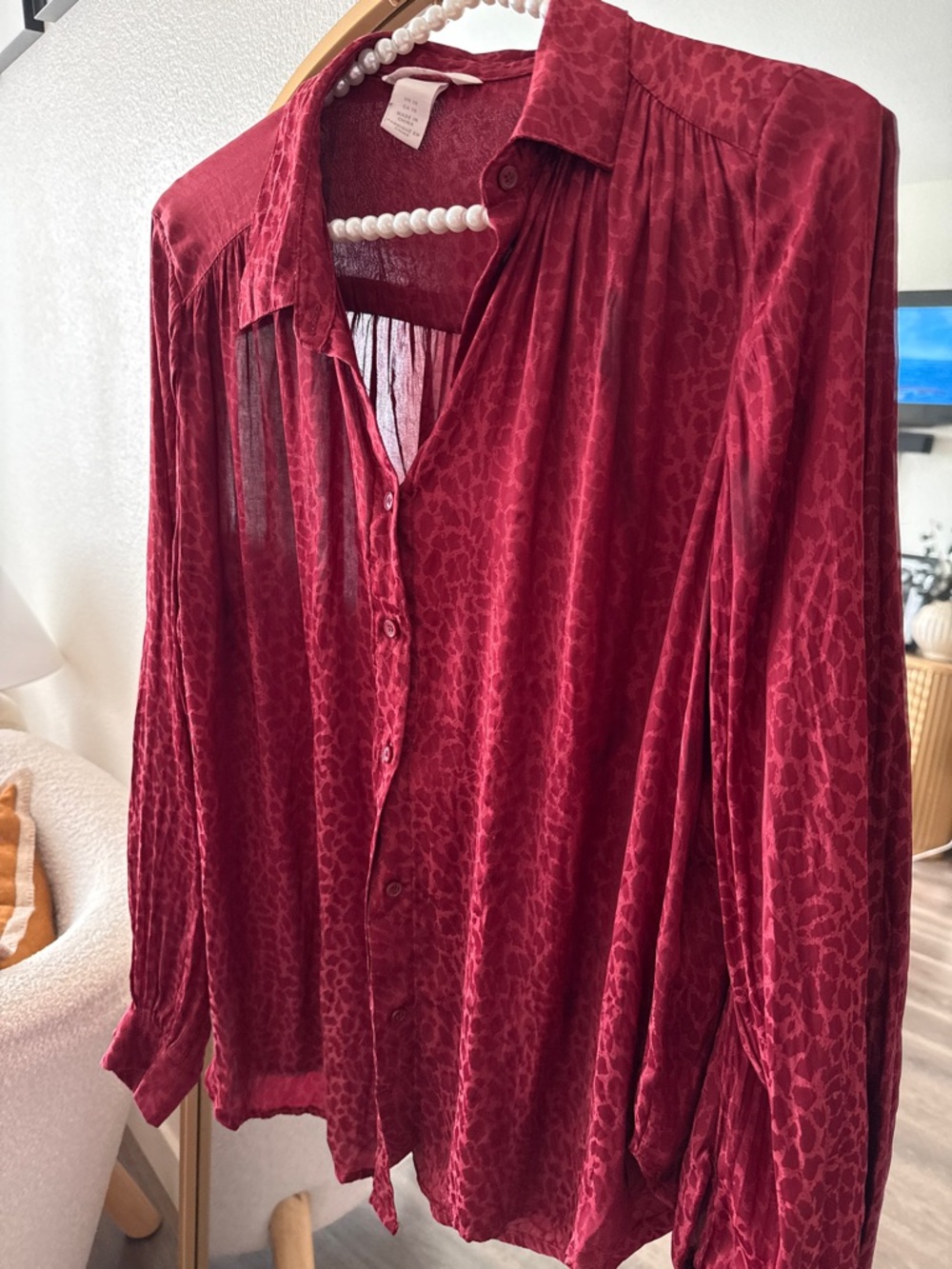 H&M Deep Red Satin Button-Down Shirt